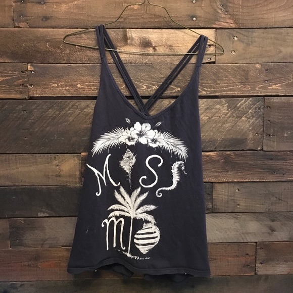 Miss Me Tops - Grey-black tropical miss me tank